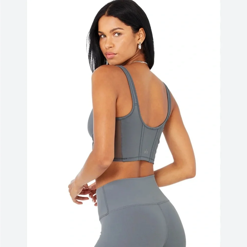Alo yoga steel blue Airbrush mesh corset bra top (Bra tank top only)